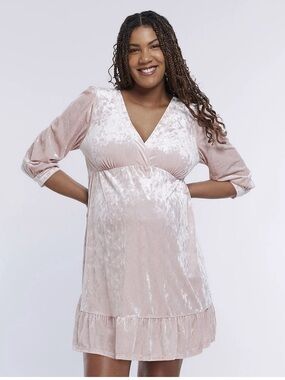 NWOT Maternity Motherhood Velvet Ruffle Hem Babydoll Dress